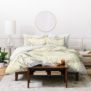 Full/Queen Pattern State Feather Duvet Set Yellow - Deny Designs: Microfiber, Reversible, 3-Piece Bedding Set - 1 of 4