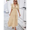 Coolmee Womens Boho Summer Dress Puff Sleeve V Neck Back Hollow Elastic Waist Beach Maxi Dresses - 3 of 4