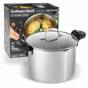 Gotham Steel Stainless Steel Pasta Pot with Built-In Strainer and Locking Handles – Twist, Drain & Serve Multi-Purpose Stock Pot - 1 of 4