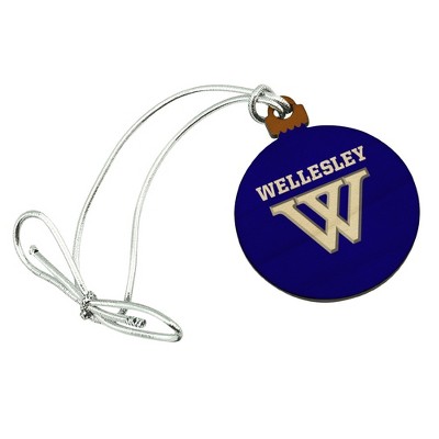 Wellesley College Primary Logo Mini Small Tiny Wood Christmas Tree Holiday Ornament