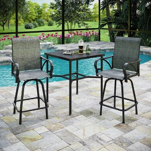 Captiva Designs 3pc Outdoor Patio Geometry Square Steel Bar Table & High Bar Swivel Stools - 1 of 4