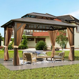 Hardtop Gazebo, Outdoor Polycarbonate Roof Canopy, Heavy Duty Hardtop Pavilion with Netting and Curtains, Aluminium Framed Gazebo - 1 of 4