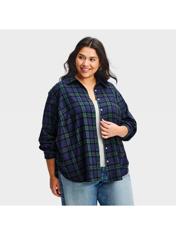 Relaxed Flannel Button-Down — Blackwatch plaid