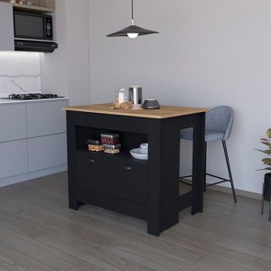 Sapphtopaz Two-Tone Kitchen Island with 2 Doors Storage Cabinet Kitchen Table with Open Shelves Small Kitchen Island for Kitchen, Dining Room - 1 of 4