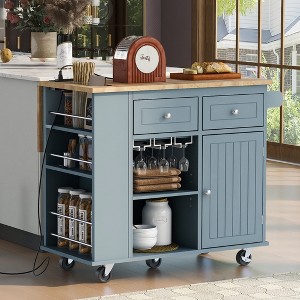 Rolling Kitchen Island Cart, with Wood Desktop, Cabinet and Drawers, Spice Rack, Towel Rack, Wine Rack, for Kitchen, Dining - 1 of 4