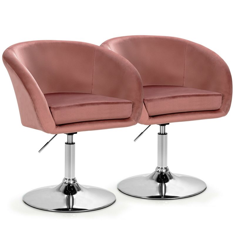 Costway Set of 2 Modern Velvet Chair Height Adjustable Bar Stool Swivel, 1 of 11