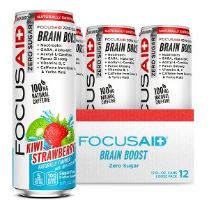 FOCUSAID ZERO Kiwi Strawberry Nootropics Blend, Zero Sugar, 100mg Natural Caffeine, Alpha-GPC, GABA, No Artificial Sweeteners, 12 Fl Oz (Pack of 12) - 1 of 4