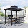 Outside Porch BBQ Cooking Pergola Canopy with 6 Hooks for Utensils and Double Venting Roof - 3 of 4