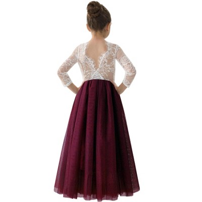 2Bunnies Rose Lace Tulle Sleeve Flower Girl Dress Maxi