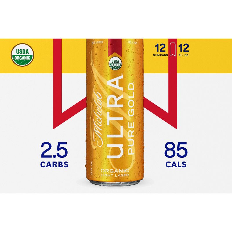 Michelob Ultra Pure Gold Organic Light Beer - 12pk/12 fl oz Slim Cans, 5 of 13