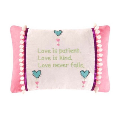C&F Home Pink & White "Love Is Patient Love Is Kind" Script Embroidered 8" x 12" Decorative Accent Small Petite Throw Pillow