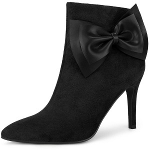 Allegra K Women's Pointy Toe Bow Decor Zip-Up Stiletto Heels Ankle Boots - 1 of 4