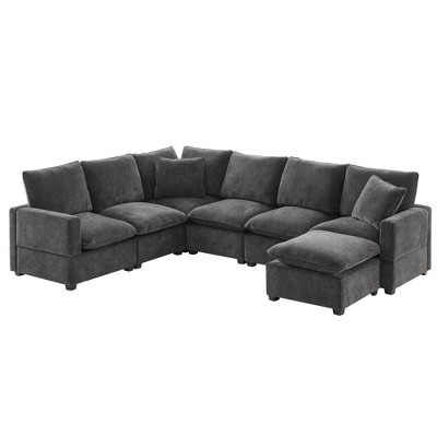 NicBex Modern 110" Chenille Sectional Sofa Modular U Shape Sofa Couch with 2 Pillows for Living Room Apartment