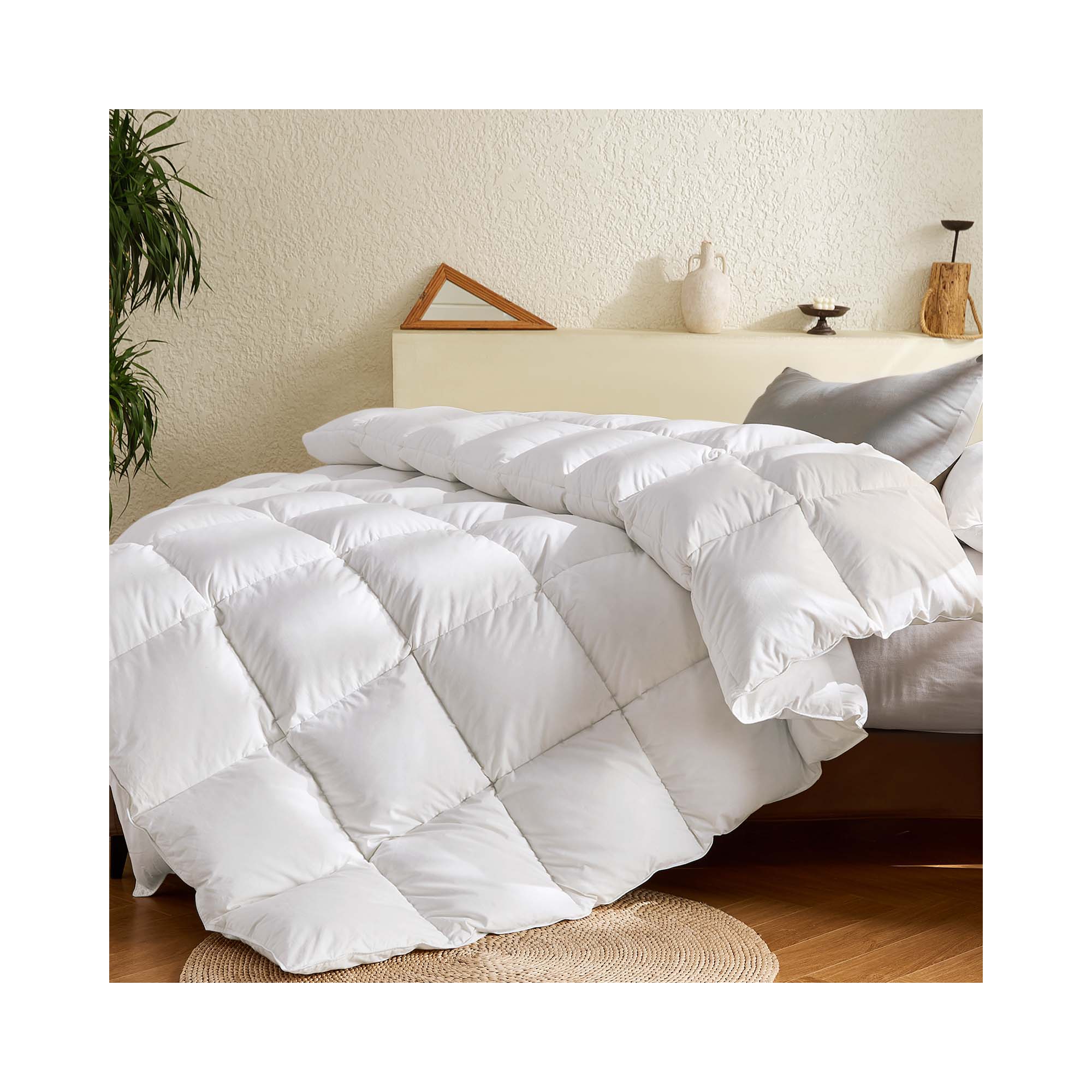Inhand Goose Feather Down Fiber Comforter Queen Size - 100% White Cotton Duvet Insert - Hotel Luxury Hypoallergenic Bedding Comforter All Season