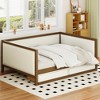 Full Size Wooden Upholstered Daybed with Trundle/Drawers and Nailhead Decoration 4L, Beige -ModernLuxe - 2 of 4