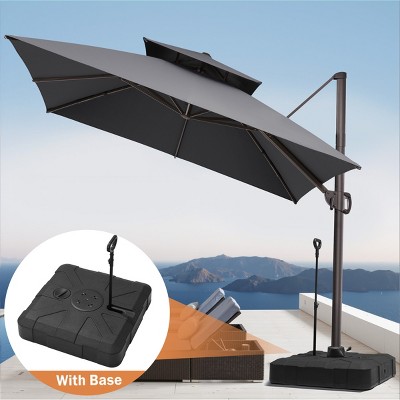 Pellebant 11FT Square Double Top Cantilever Umbrella – Outdoor Sun Shade with 360° Rotation, 6 Heights Adjustment & Base Included (Patio/Deck Ready)
