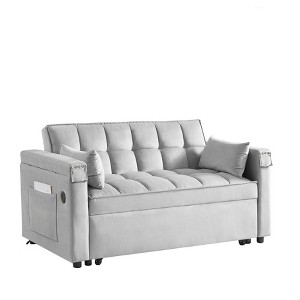NicBex 2 Seater Loveseat Sofa,3-in-1 Convertible Velvet Sofa Bed with Side Storage & USB Port,Hidden Side Computer Table for Living Room,Gray - 1 of 4