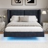 NicBex Queen Floating Bed Frame with LED Lights,Upholstered Wingback Bed Frame with Velvet Fabric Headboard,No Box Spring Needed,Easy Assembly,Gray - 2 of 4