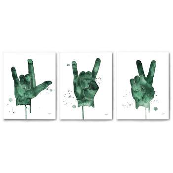 Americanflat Modern Minimalist Painted Hand Signs By Kelsey Mcnatt Triptych Wall Art - Set Of 3 Canvas Prints