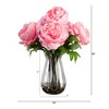 Nearly Natural 16-in Artificial Pink Peony Arrangement in Glass Vase, Light Pink - 2 of 4