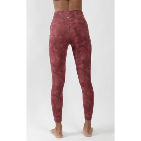 Yogalicious - Women's Watercolor Elastic Free High Waist Side Pocket Ankle  Legging - Rouge Blush - X Large