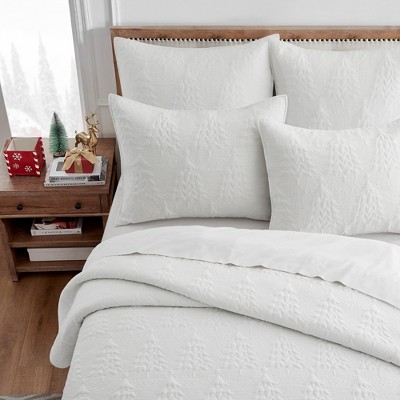 White Cotton Twin Reversible Christmas Tree Bedspread Set