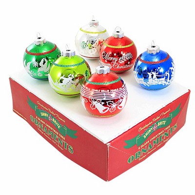 Christopher Radko 3.25 In Signature Flocked Rounds Shiny Brite Vintage Looking Tree Ornament Sets