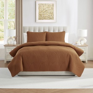 VCNY 3pc King Sands Pinsonic Quilt Set Orange: Hypoallergenic, Embroidered, Microfiber Bedspread - 1 of 4