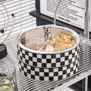 Angel Sar 8.9'' 2-Tiered Snack Tray with Lid, 8-Compartment Divided Serving Platter with Checkerboard Design - 1 of 4