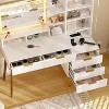 Acekool Fluted Vanity Desk with Mirror, 5 Drawers, Glass Shelves, Adjustable Lighting, Charging Ports, Bedroom Dressing Table, Wood color, 45 Inch - 3 of 4