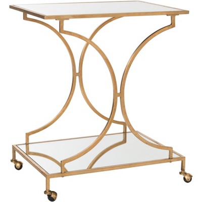 Transitional Gold 2-Tier Mirrored Bar Cart with Storage