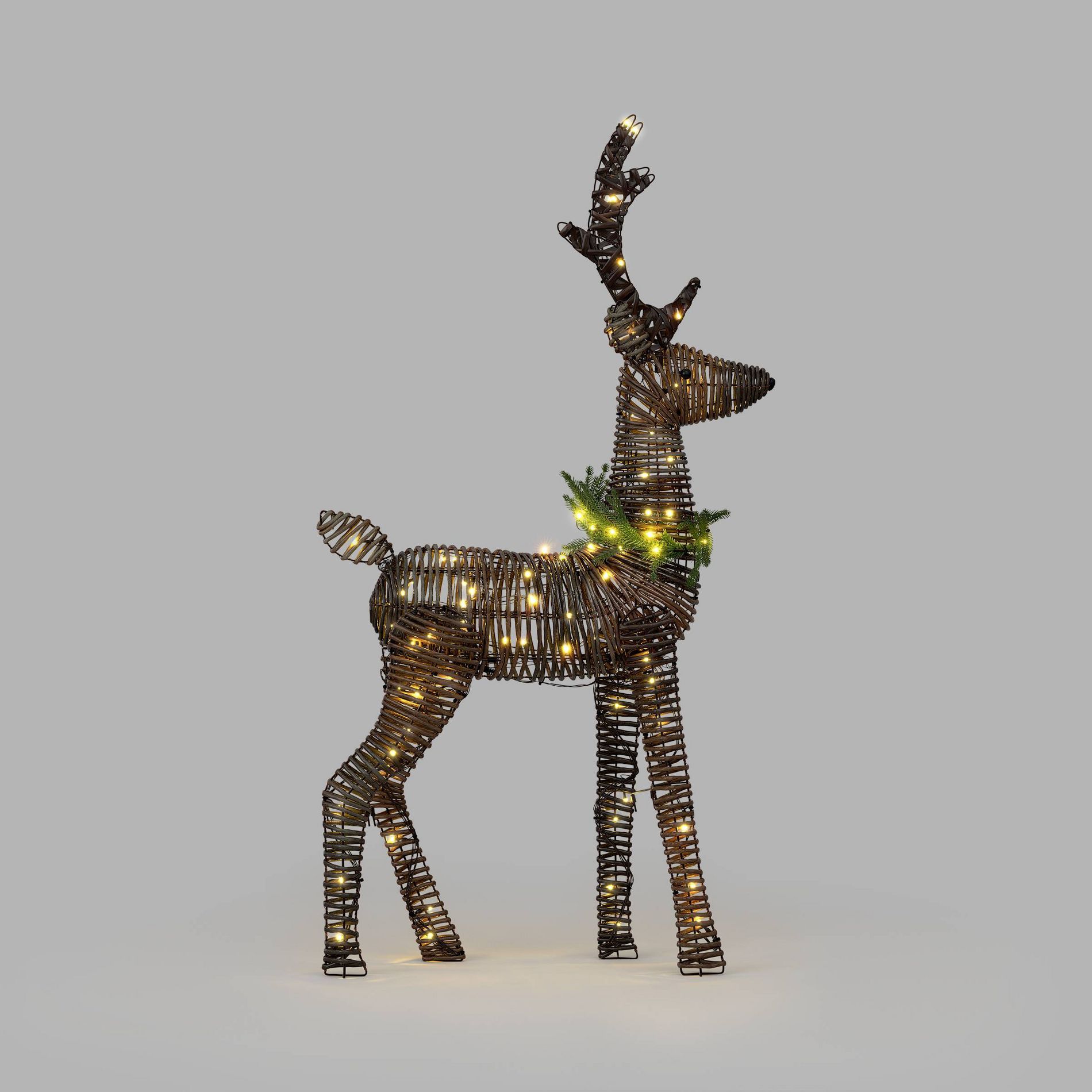 45" H LED Brown FauxRattan Buck with Greenery Collar and Warm White Lights - Wondershop™