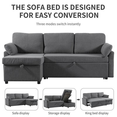 Gray Cedar Wood Tufted Sleeper Sectional with Storage