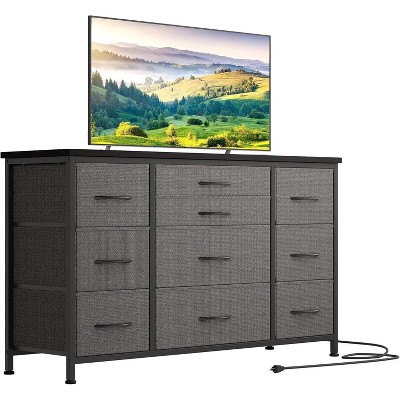 10 Drawer Dresser, 55 Inch TV Stand with Power Outlet Entertainment Center, Fabric Drawer Storage for Bedroom, Living Room, Wardrobe