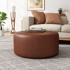 Okak Round Ottoman Bench Coffee Table Soft Upholstered Foot Rest Faux Leather Small Ottomans Foot Stools for Living Room, Entryway,Bedroom, Brown - 3 of 4