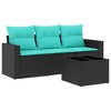 4 Piece Patio Sofa Set with Cushions Black Poly Rattan  vidaXL - 2 of 3