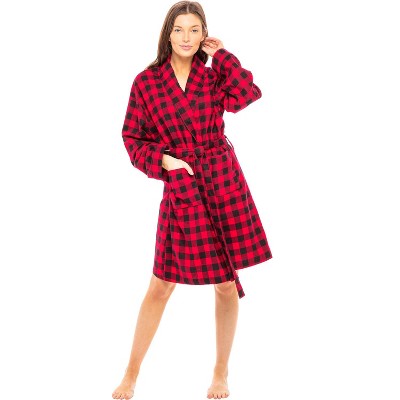 Alexander Del Rossa Women's Soft Cotton Flannel Robe, Plaid Bathrobe