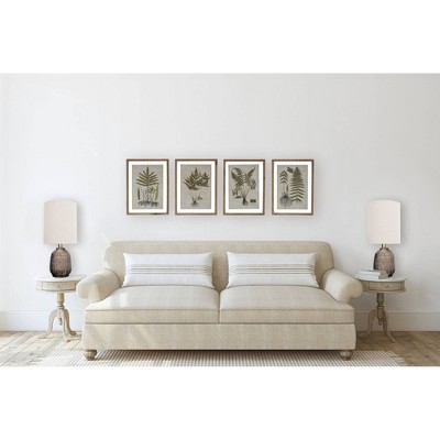 Set of 4 Green and Cream Botanical Prints with Natural Wood Frames