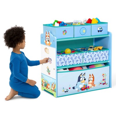 Bluey 6 Bin Wooden Toy Storage Organizer with Reusable Stickers