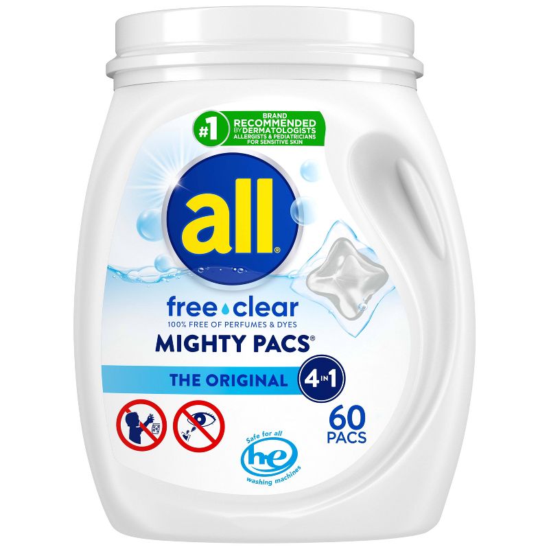 All Mighty Pacs Free Clear Laundry Detergent Pacs - 60ct/24.7oz, 1 of 12