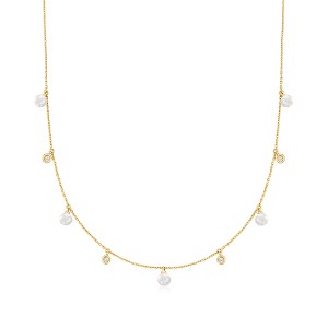 Pure Collection by Ross-Simons 4.5-5mm Cultured Pearl and .10 ct. t.w. Diamond Station Necklace in 14kt Yellow Gold Size 18 - 1 of 4