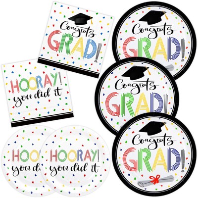 DYLIVeS Graduation Party Plates and Napkins Set, Colorful Class of 2025 Congrats Grad Dinner Paper Plates Dessert Plates, Luncheon Napkins