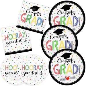 DYLIVeS Graduation Party Plates and Napkins Set, Colorful Class of 2025 Congrats Grad Dinner Paper Plates Dessert Plates, Luncheon Napkins - 1 of 4