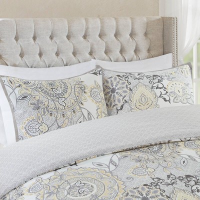 King/Cal King Yellow Cotton Floral Reversible Duvet Set