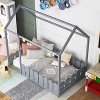 Wooden House Canopy Bed Frames with Guardrail Easy Assembly Wooden Slat Mattress House Platform Bed Floor Bed Frames for Boys Girls Bedroom Brown - 2 of 4