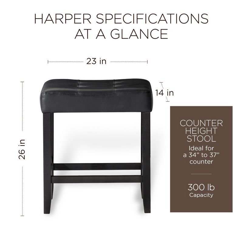 A La Carte Harper Kitchen Stool in Wood Finish with Distressed Brown Vegan Leather, Set of 2, 6 of 8