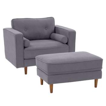 2pcs Mulberry Fabric Upholstered Modern Accent Chair and Ottoman Set Gray - CorLiving