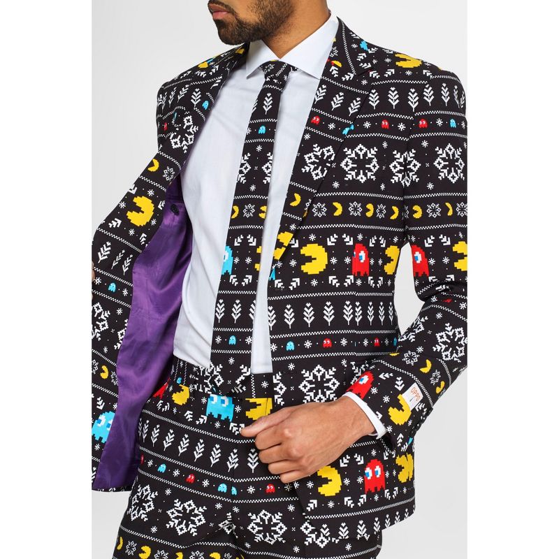 OppoSuits Men's Christmas Suit - Winter PAC-MAN - Black, 5 of 7
