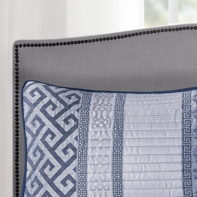 Navy Reversible Microfiber Full Quilt Set with Decorative Pillow
