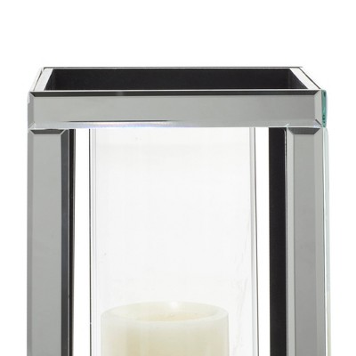 10" Silver Mirrored Glass Hurricane Candle Holder